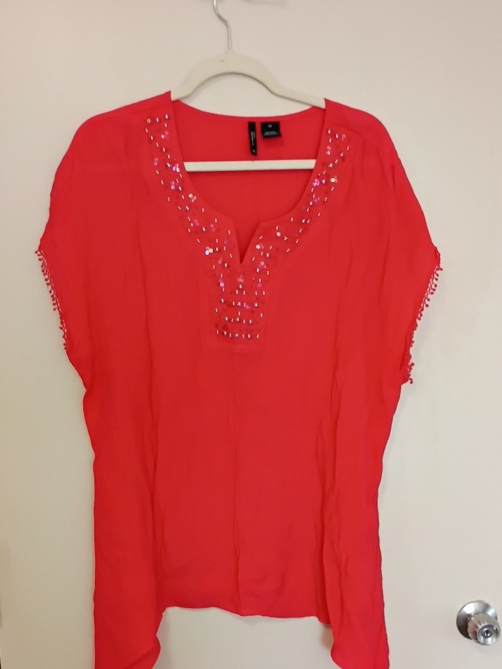 new directions Coral Beaded V-Neck Tunic